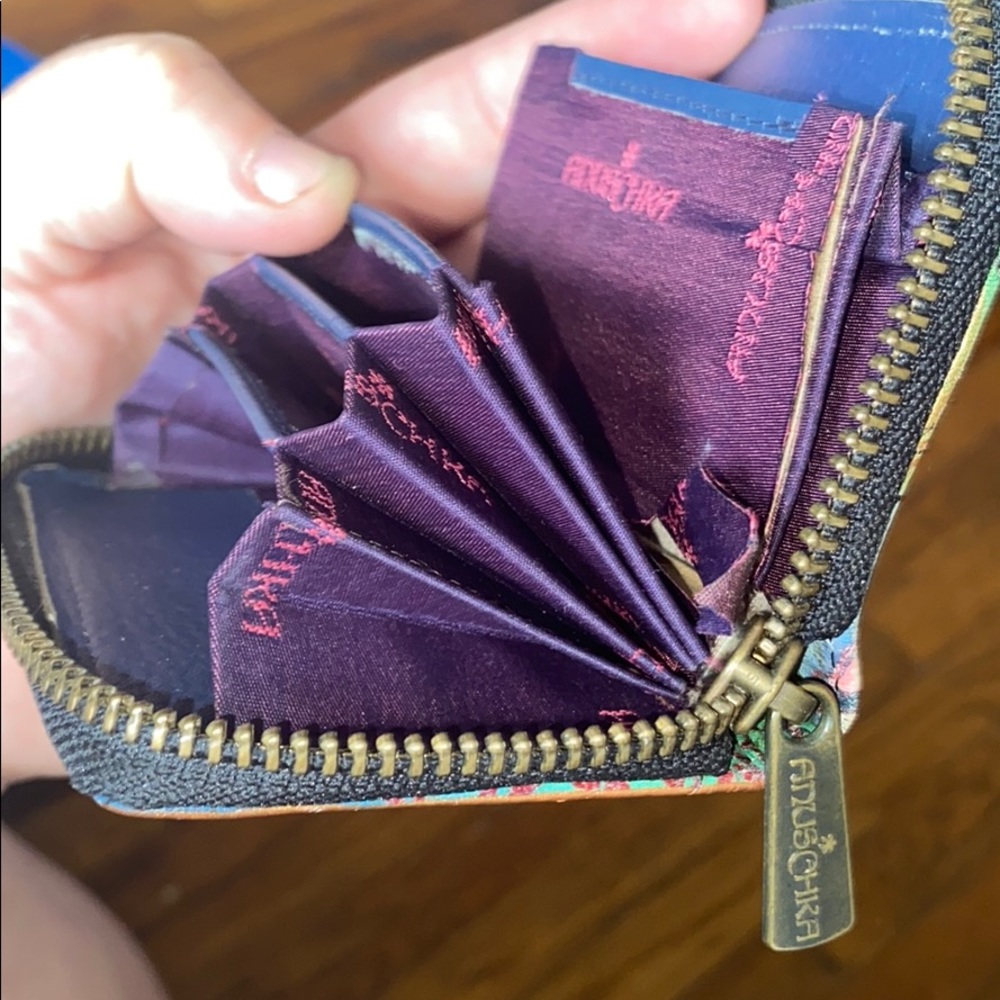 Anuschka small zip wallet card fish turtle As Is - Picture 6 of 6